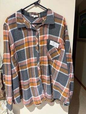 Maurices Women's Long Sleeve Orange Flannel Shirt 3XL Button Up Collared